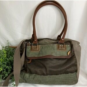 Tsd Brand Tapa Canvas Satchel Bag Crossbody Purse Green Two Toned Rooted In Cali
